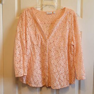 Lace long sleeve button down top